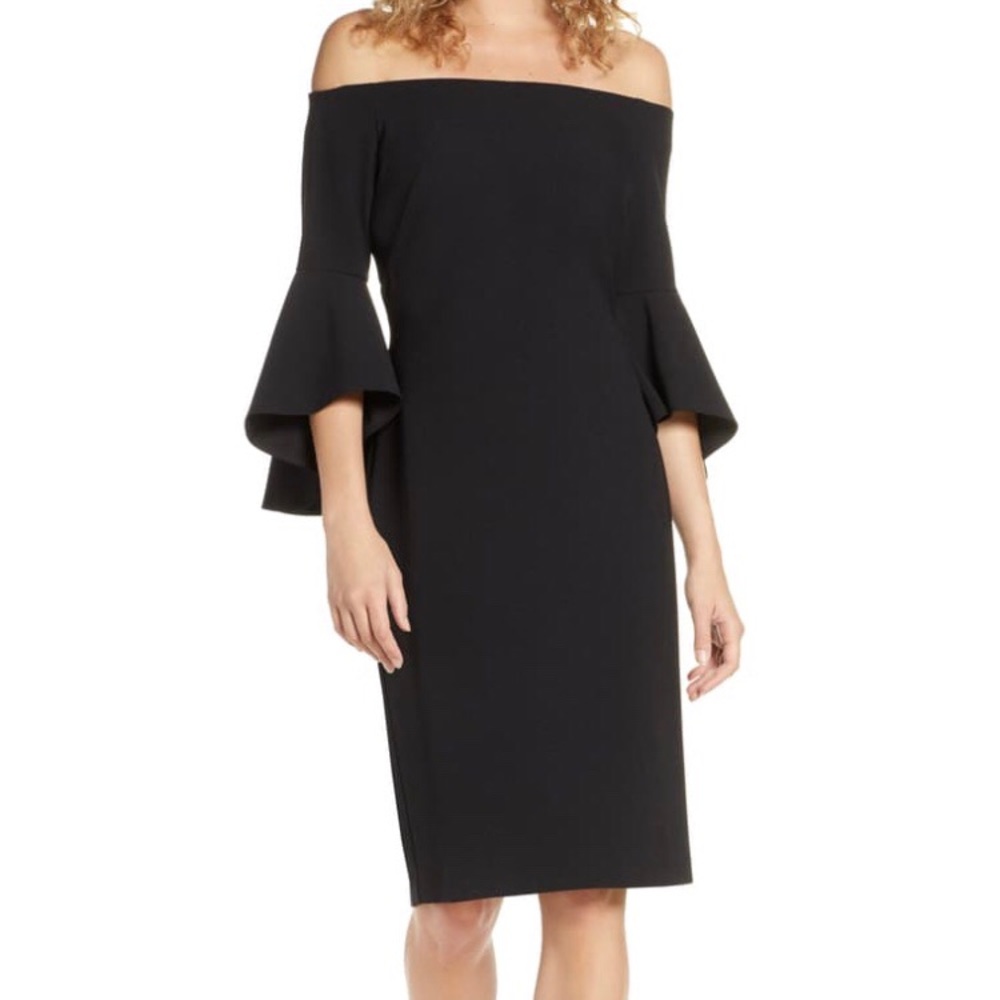Chelsea 28 Black Off the Shoulder Cocktail Dress